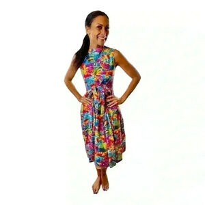 Vintage 90s CAROLINE CLASSICS GIRLS Dress SIZE 14 Bright Beach Floral Adult XS